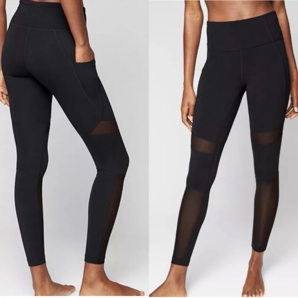 Athleta Meshblock Pocket Salutation Tights Leggings Black Size Small